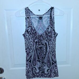 White House Black Market Black and White Paisley Tank Top